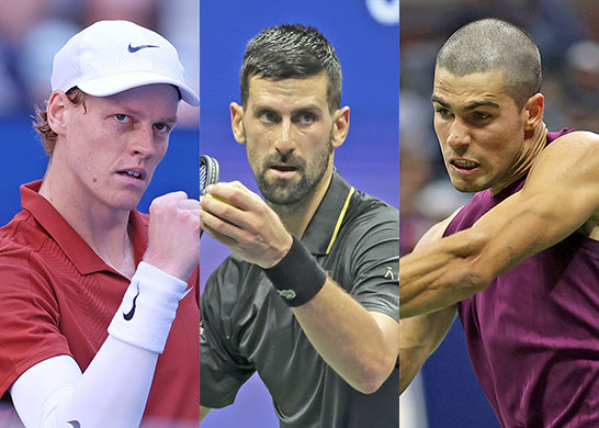 （左から）シナー、ジョコビッチ、アルカラス