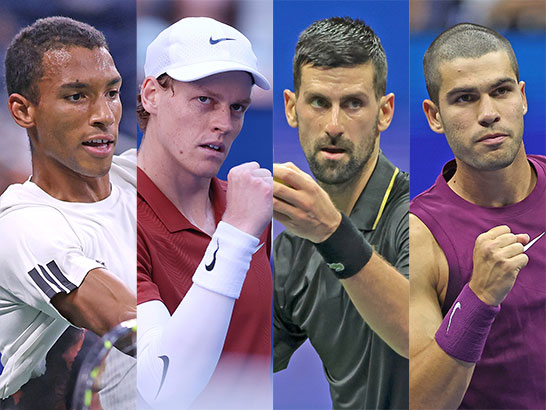 （左から）オジェ アリアシム、シナー、ジョコビッチ、アルカラス